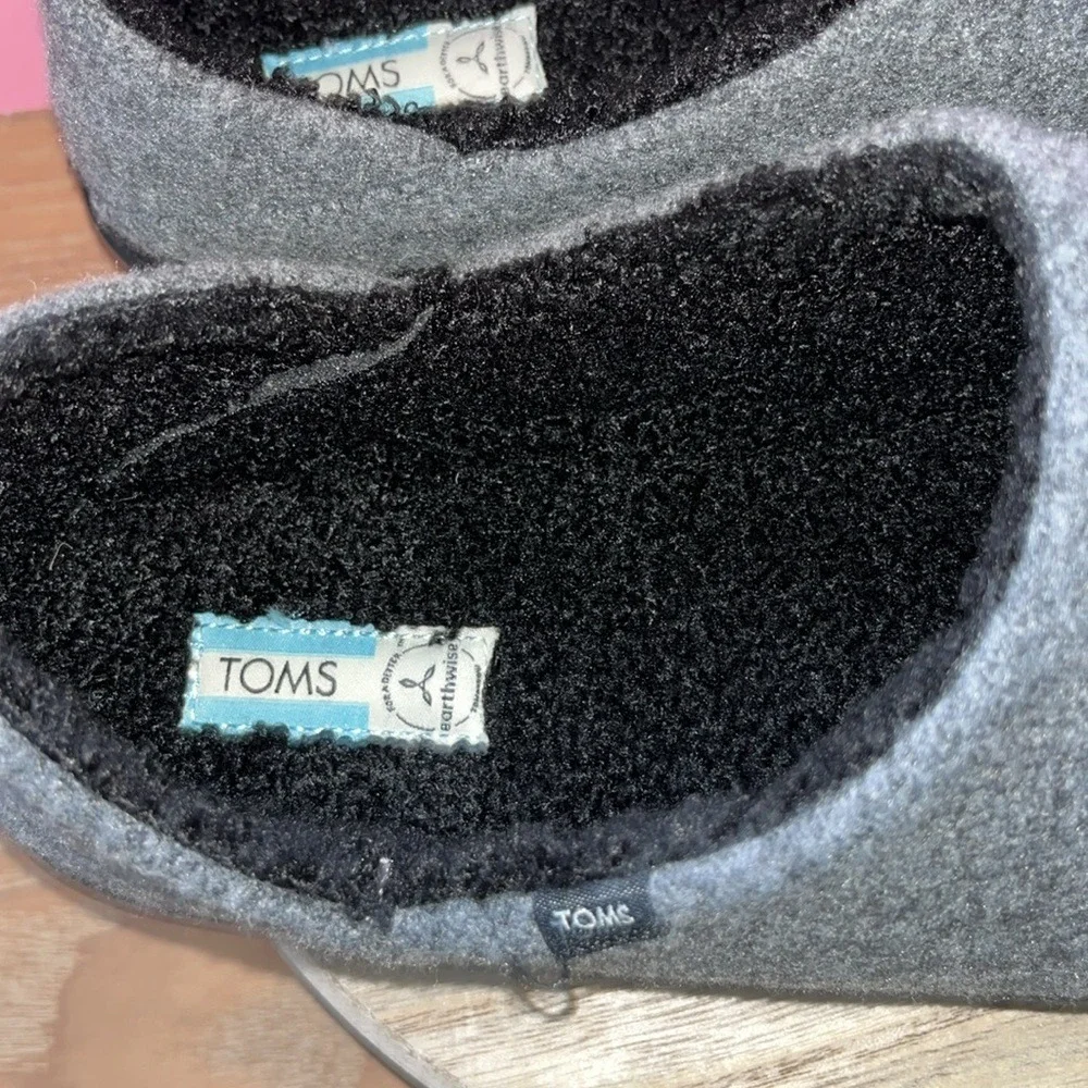 TOMS‎ Earthwise Slipper Men 12 Grey Eco Knit Faux Shearling Lining Slip On